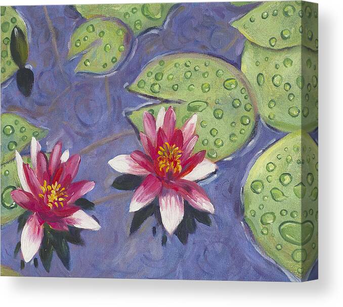 Floral Canvas Print featuring the painting Waterlilies in the Rain by David Lloyd Glover