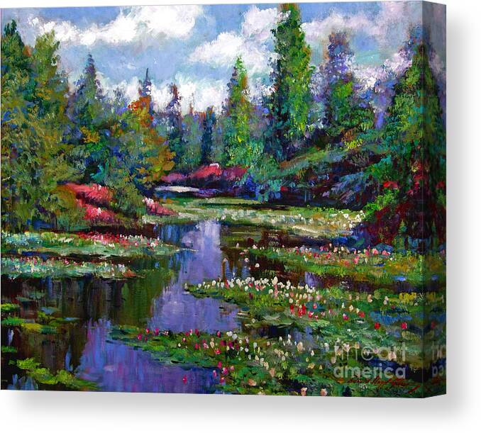 Impressionism Canvas Print featuring the painting Waterlily Lake Reflections by David Lloyd Glover