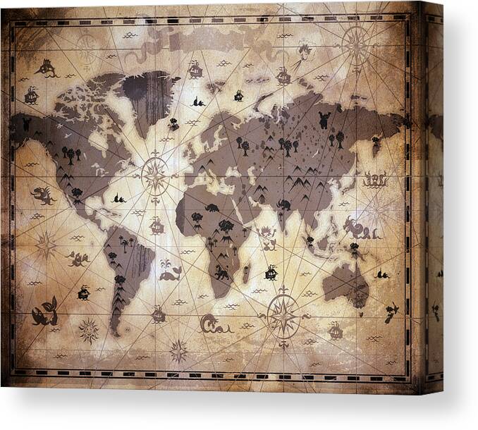 Texture Canvas Print featuring the mixed media Whimsical World Map 1 by Angelina Tamez