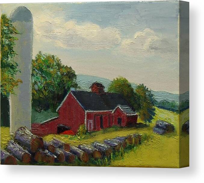 Landscape Canvas Print featuring the painting White Silo Winery CT by Nicolas Bouteneff