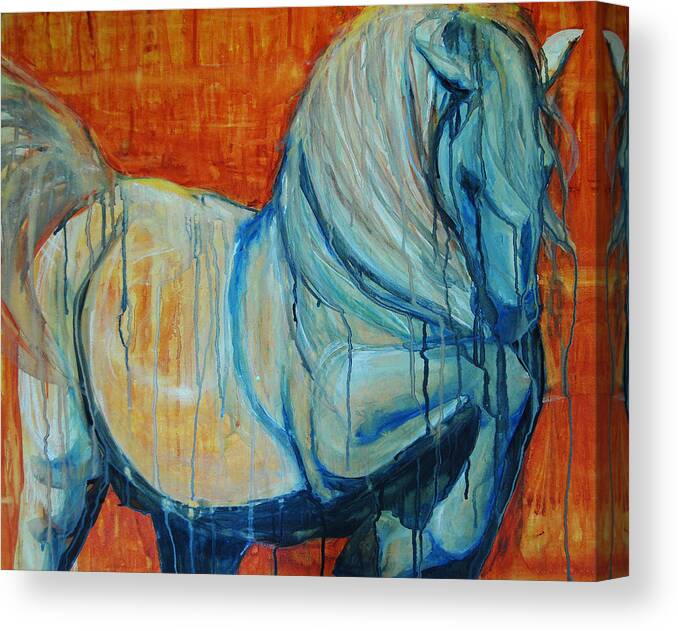 Horses Canvas Print featuring the painting White Stallion 1 by Jani Freimann
