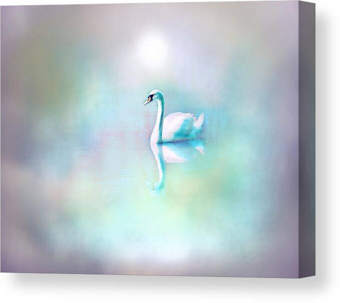 White Swan Canvas Print featuring the digital art White Swan in the fog by Lilia S