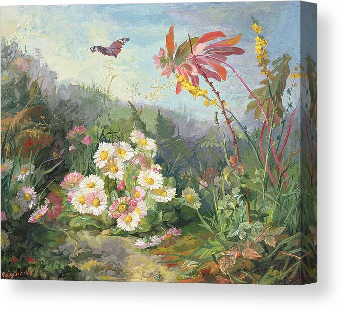Wild Flowers and Butterfly Canvas Print