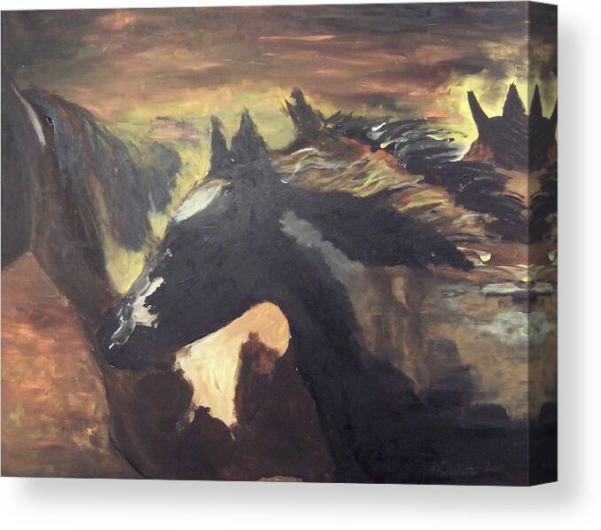Horses Canvas Print featuring the painting Wild Horses by Krista Ouellette
