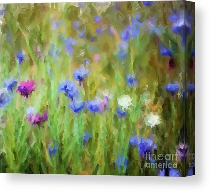 Art;flowers;wildflowers;landscape;blue;green;digital Painting;digital Art;one Of A Kind;unique Canvas Print featuring the digital art Wildflower Fields by Ruby Cross