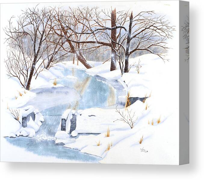 Waterfall Canvas Print featuring the painting Willowood Winter by Sam Davis Johnson