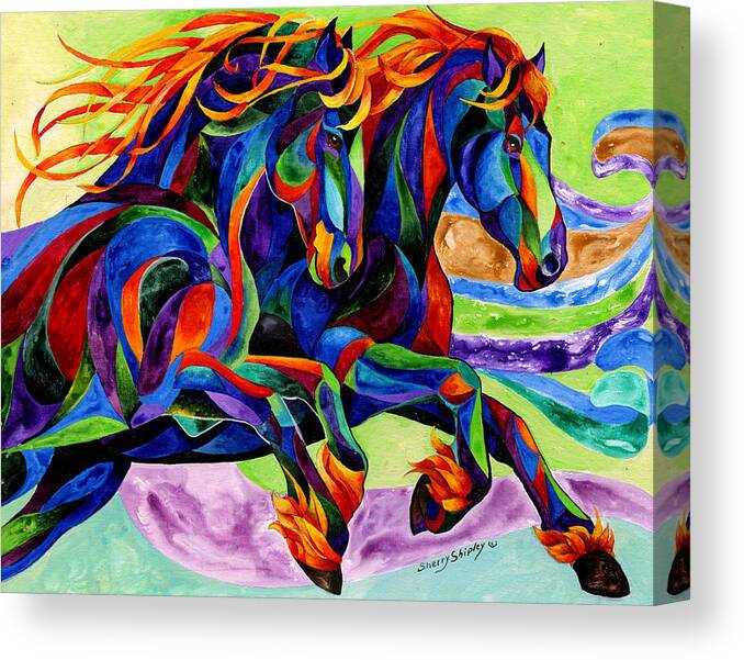Horse Canvas Print featuring the painting Wind Dancers by Sherry Shipley