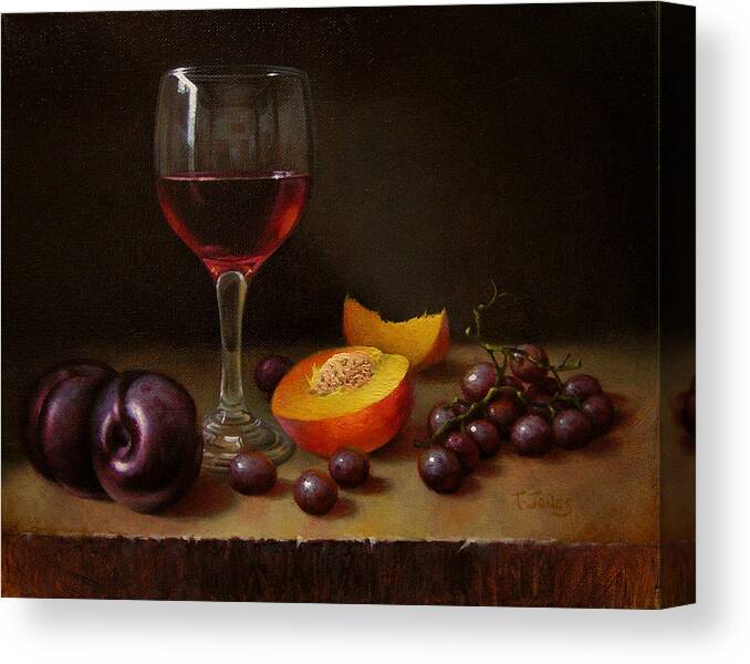 Wine Canvas Print featuring the painting Wine Peach and Plums by Timothy Jones