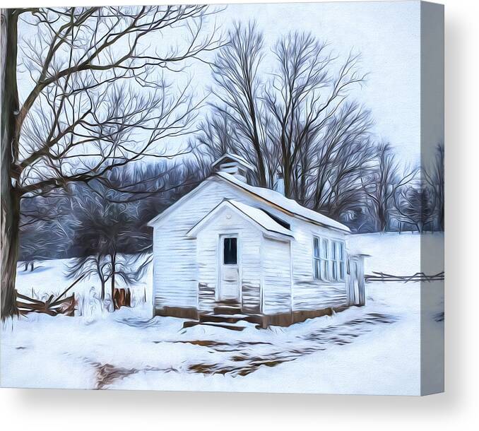 Landscape Canvas Print featuring the photograph Winter at the Amish Schoolhouse by Chris Bordeleau