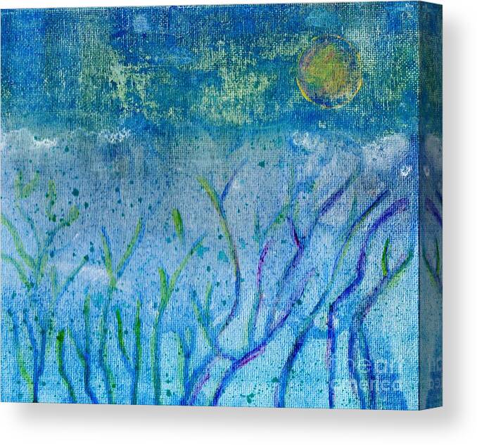 Blue Canvas Print featuring the painting Winter Forest in Moonlight by Desiree Paquette