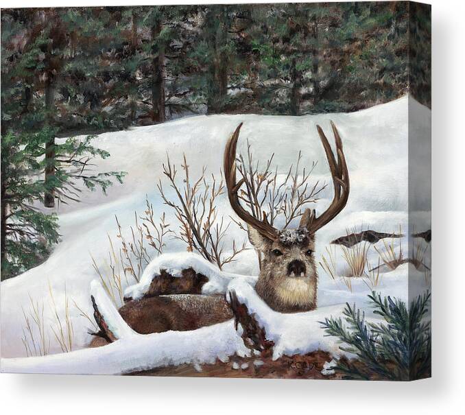 Deer Canvas Print featuring the painting Winter Rest by Karen Cade