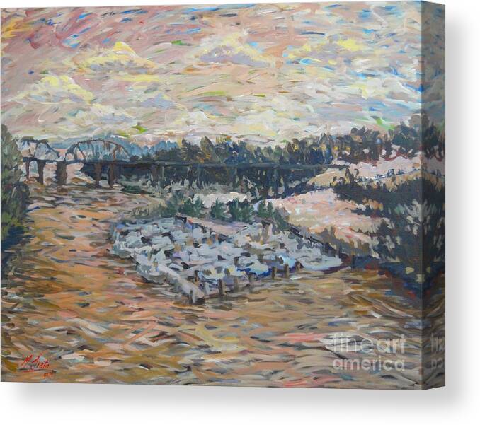 Seascapes Canvas Print featuring the painting Winter Sunset Connecticut by Monica Elena