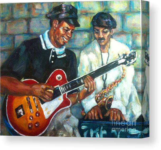 Guitar Canvas Print featuring the painting Wolfman by Beverly Boulet