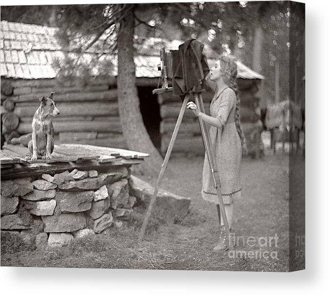 Photographer Canvas Print featuring the photograph Woman and View Camera 1910 by Martin Konopacki Restoration