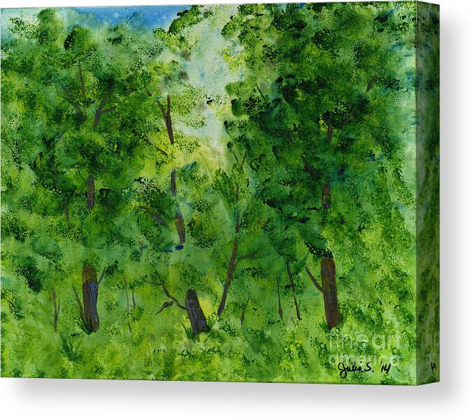 Landscape Canvas Print featuring the painting Woodland Haven by Julia Stubbe