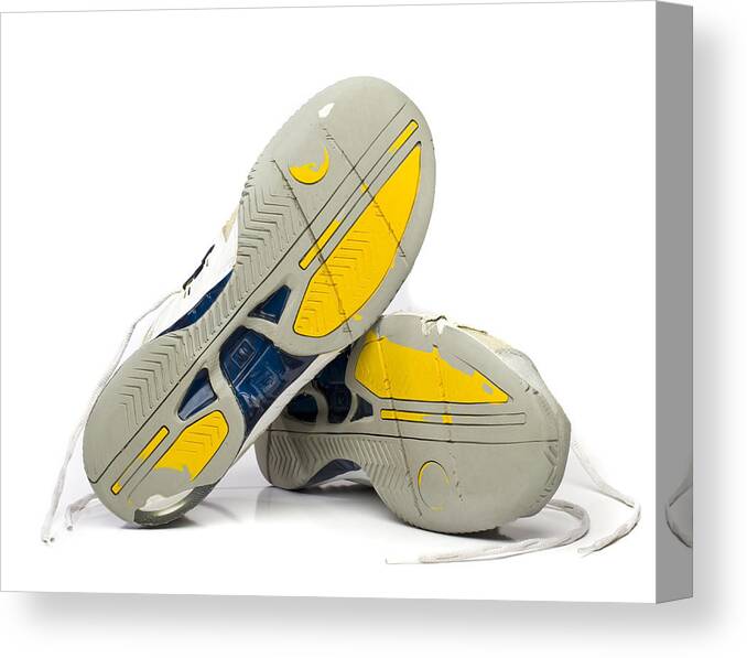 White Background Canvas Print featuring the photograph Worn Tennis Shoes by Bill Oxford