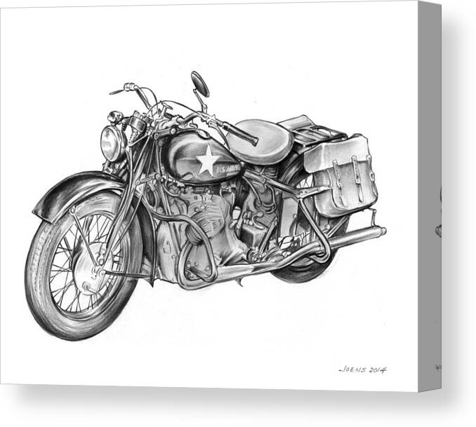 Ww2 Canvas Print featuring the drawing WW2 Military Motorcycle by Greg Joens