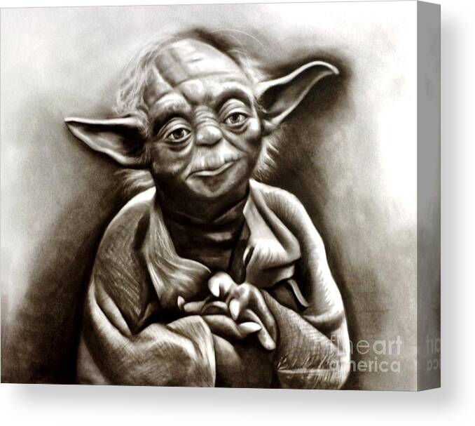 Star Wars Canvas Print featuring the drawing Yoda by Barbara Rivera