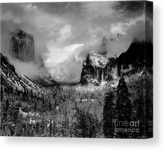  Canvas Print featuring the photograph Yosemite Valley Clearing Winterstorm 1942 by Ansel Adams