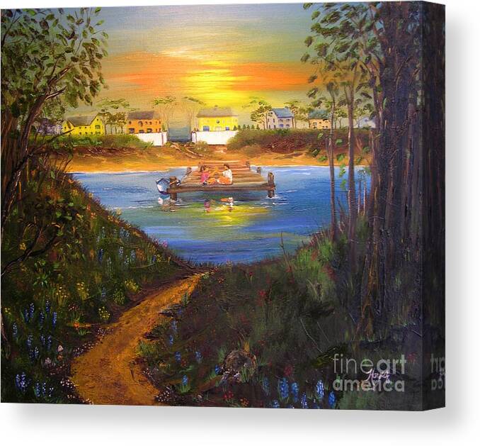 Pond Canvas Print featuring the painting Young Love - Patty cake by Barbara Hayes