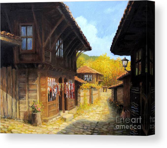 Ancient Canvas Print featuring the painting Zheravna in The Autumn by Kiril Stanchev