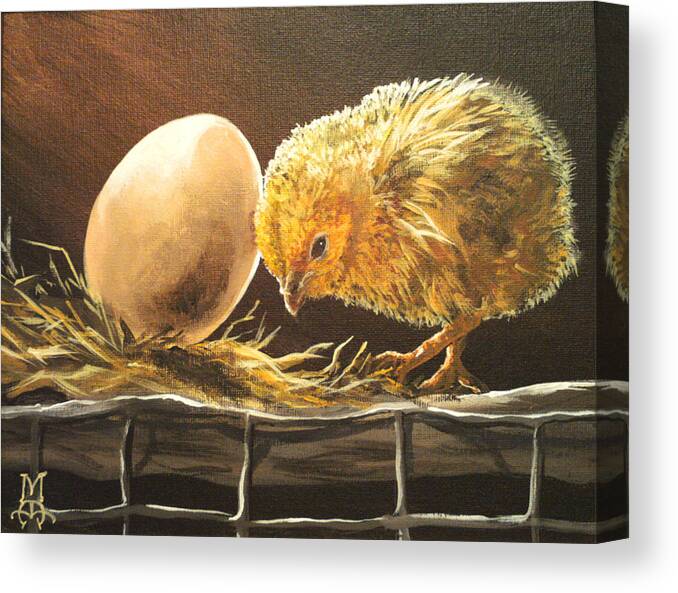 Chicken Canvas Print featuring the painting Waiting for Brother by Marco Aguilar