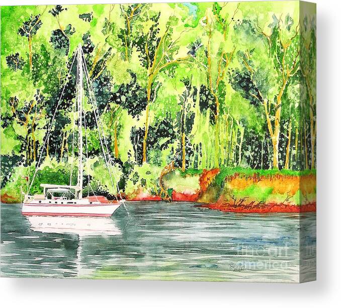 Watercolor Canvas Print featuring the painting Anchored by Tom Riggs