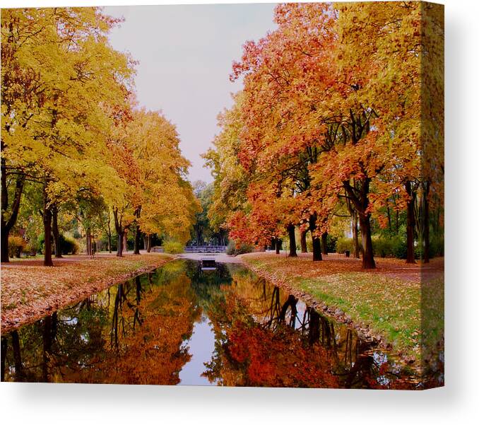 Landscape Canvas Print featuring the photograph Autumn in the mirror by Sarah Caroline Frerich
