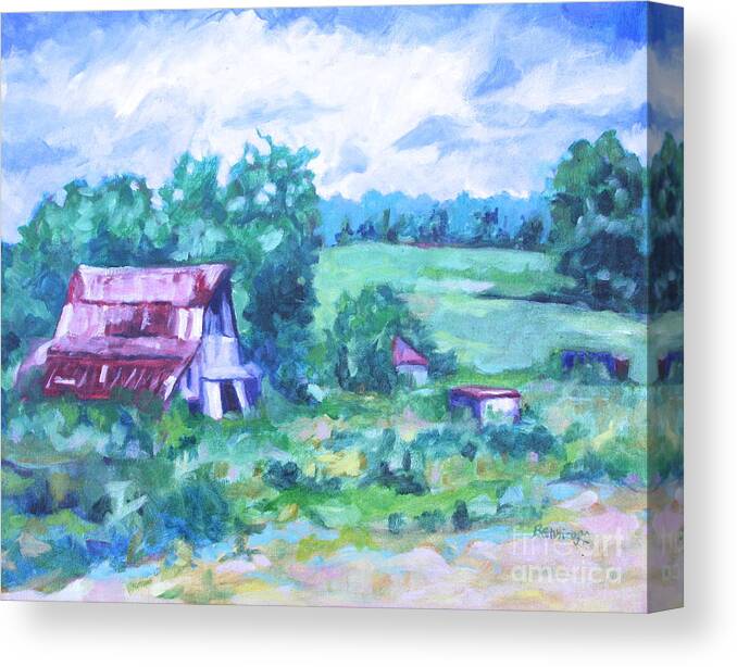Landscape Canvas Print featuring the painting Barn by Jan Bennicoff