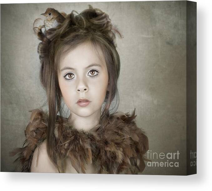 Child Canvas Print featuring the photograph Beautiful Child With Bird by Ethiriel Photography