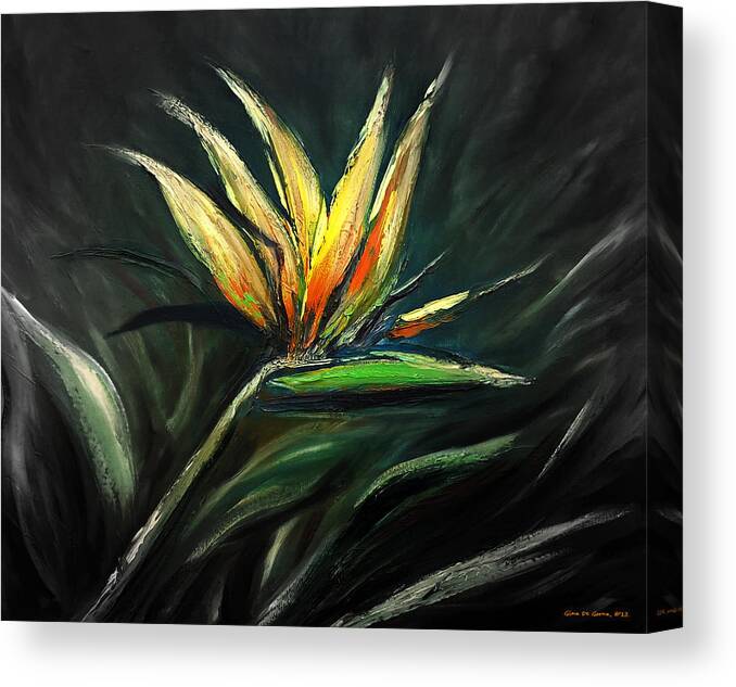 Landscapes Canvas Print featuring the painting Bird of Paradise 111 by Gina De Gorna