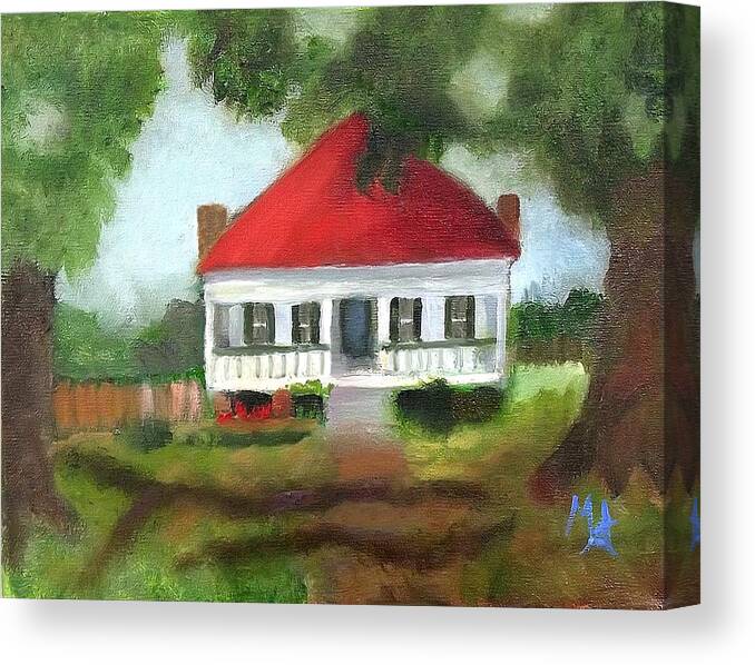 Louisiana Cajun Cottage Paintings Canvas Print featuring the painting Blue Berry Farm in Clinton by Margaret Harmon