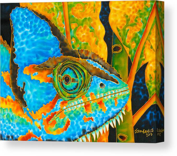 Chameleon Painting Canvas Print featuring the painting Blue Chameleon by Daniel Jean-Baptiste