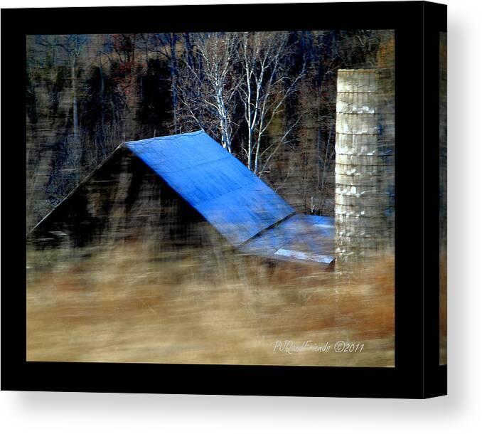 Barn Canvas Print featuring the photograph 'Blue Roof Barn' by PJQandFriends Photography