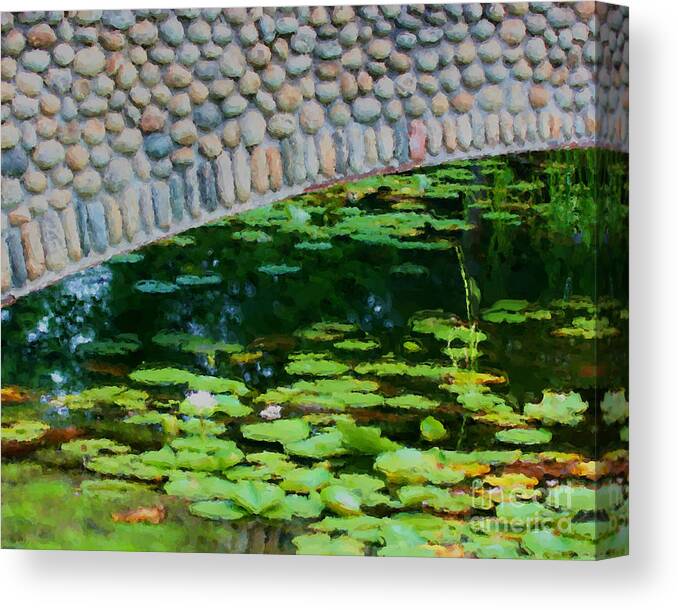 Bridge Canvas Print featuring the painting Bridge And Lilypads by Smilin Eyes Treasures
