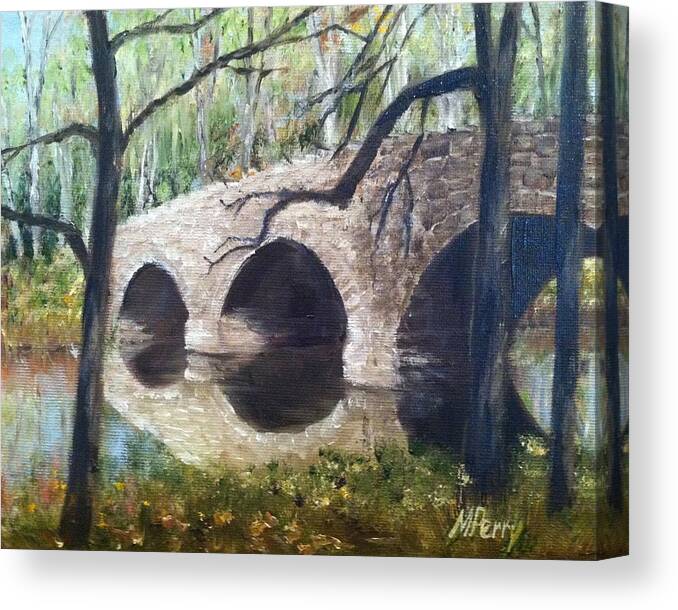 Pennsylvania Canvas Print featuring the painting Bridge over the Perkiomen by Margie Perry