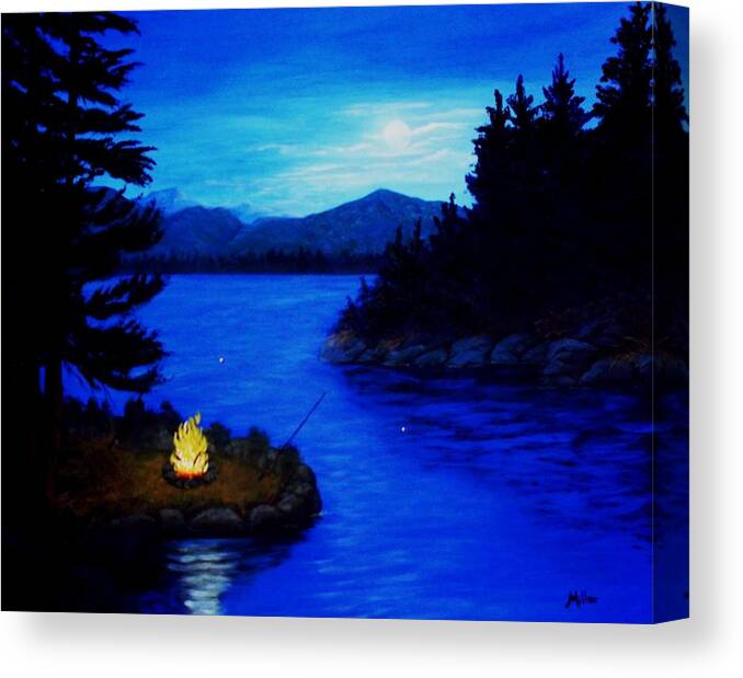 Lake Canvas Print featuring the painting Bullhead Fishing by Peggy Miller