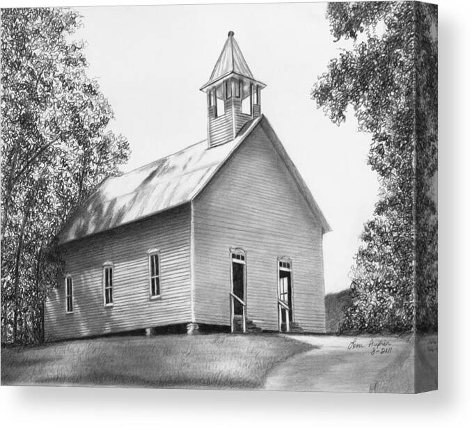 Paper Canvas Print featuring the drawing Cades Cove Methodist Church by Lena Auxier
