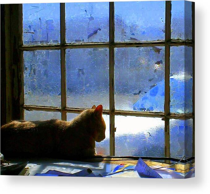 Cat Canvas Print featuring the painting Cat in the Window by Randall Weidner