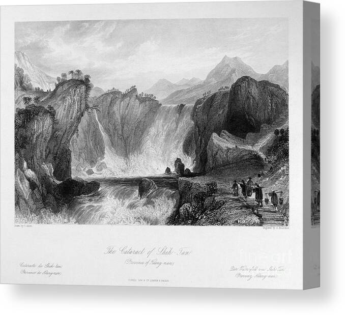 1843 Canvas Print featuring the photograph China: Waterfall, 1843 by Granger