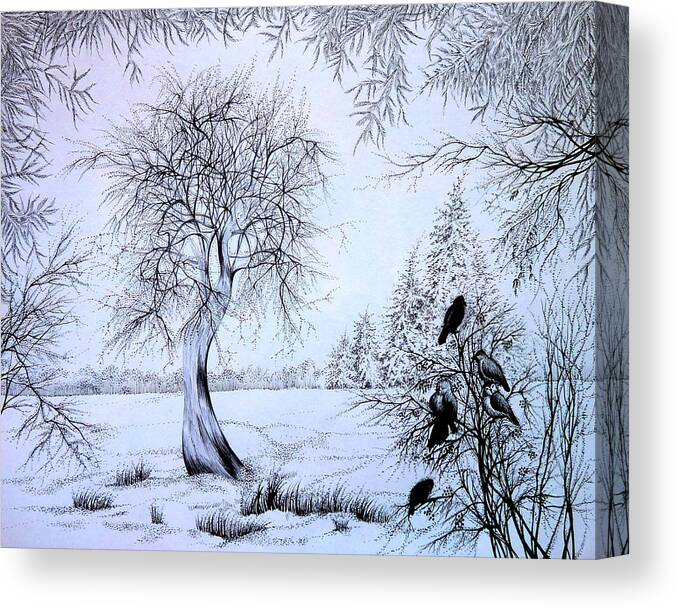 Pen And Ink Canvas Print featuring the drawing Cold Morning by Anna Duyunova