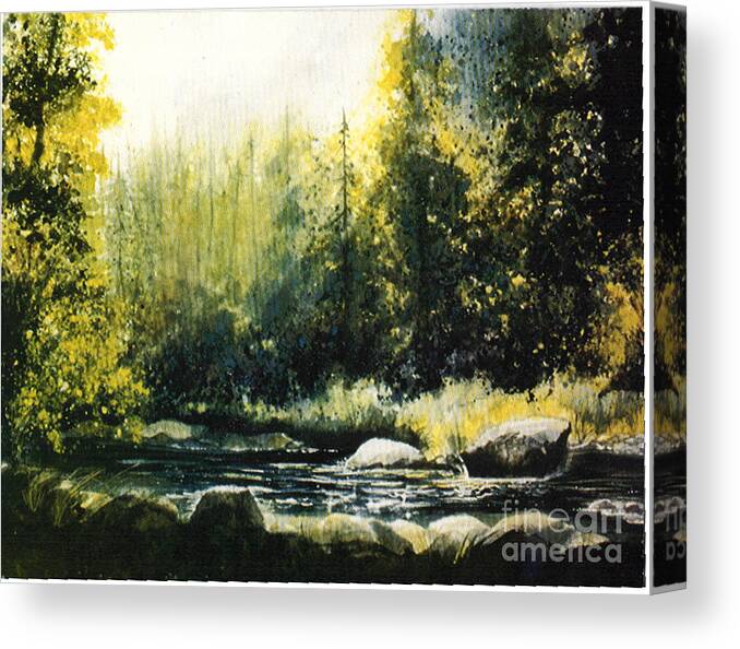 Beautiful Bubbling Creek With Green Canvas Print featuring the painting Colorado Mountains by Pati Pelz