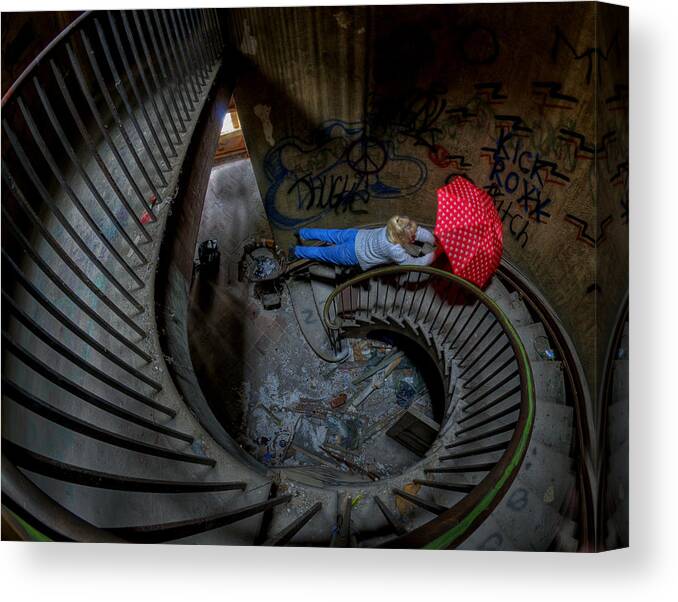 Abandoned Canvas Print featuring the photograph Flying up the stairs by Roni Chastain