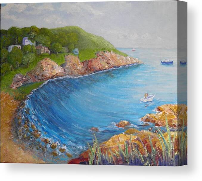 Folly Cove Canvas Print featuring the painting Folly Cove Landing Gloucester MA by Sharon Casavant