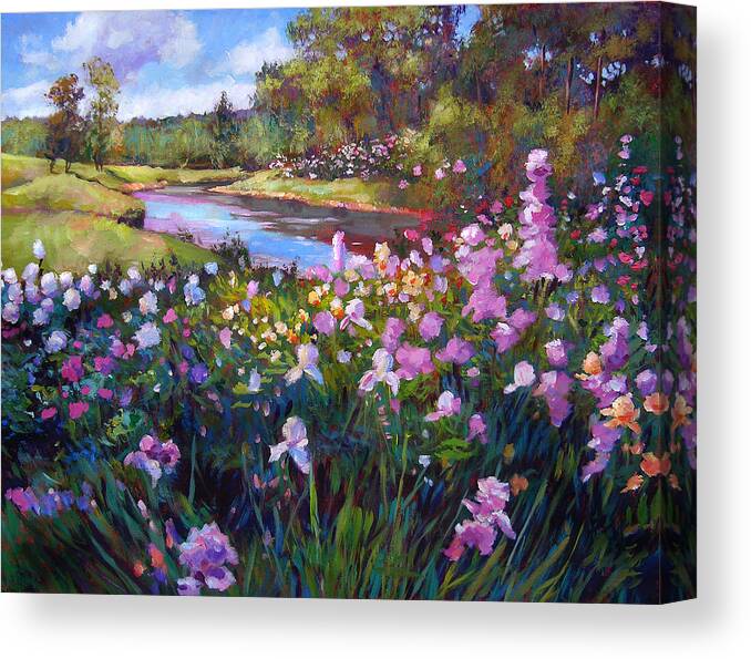 Gardens Canvas Print featuring the painting Garden Along the River by David Lloyd Glover