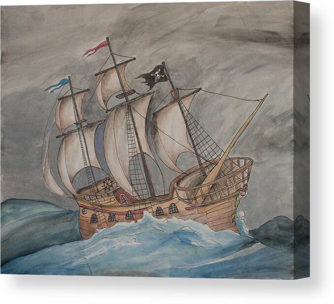 Pirate Canvas Print featuring the painting Ghost Pirate Ship by Jaime Haney