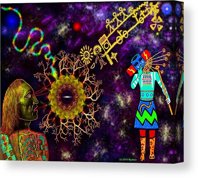 Hopi Canvas Print featuring the mixed media Hopi Blue Star by Myztico Campo