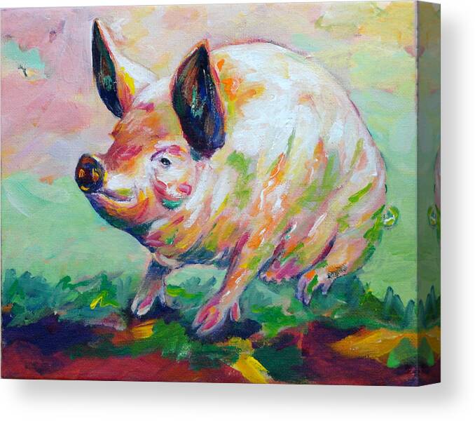 Pig Canvas Print featuring the painting I Will Try Yoga by Naomi Gerrard