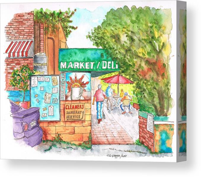 Market Canvas Print featuring the painting Laurel Canyon Market and Deli in Laurel Canyon, Hollywood Hills, California by Carlos G Groppa