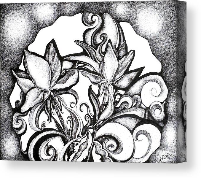 Ink Canvas Print featuring the drawing Lily Garden by Danielle Scott